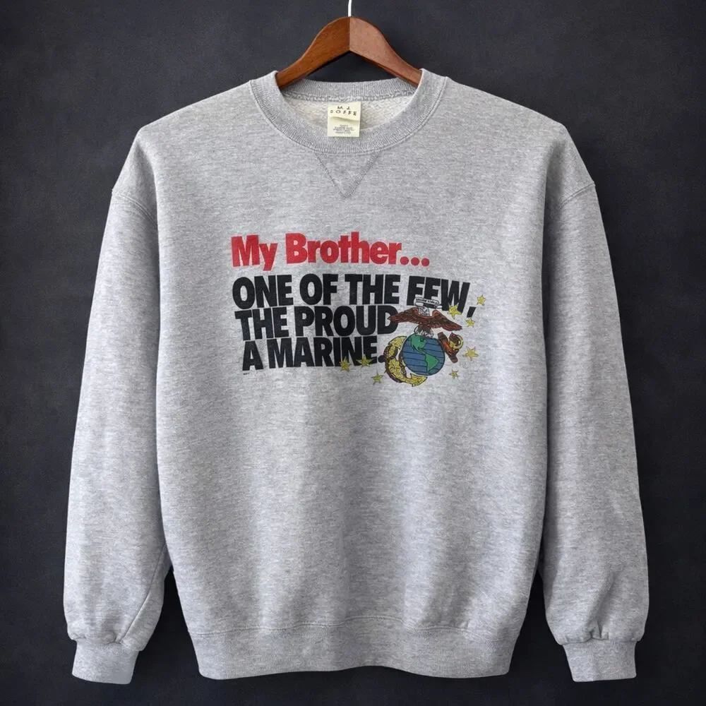 M. J. Soffe My Brother Proud A Marine Military Gray Sweatshirts YXL Youth 18/20